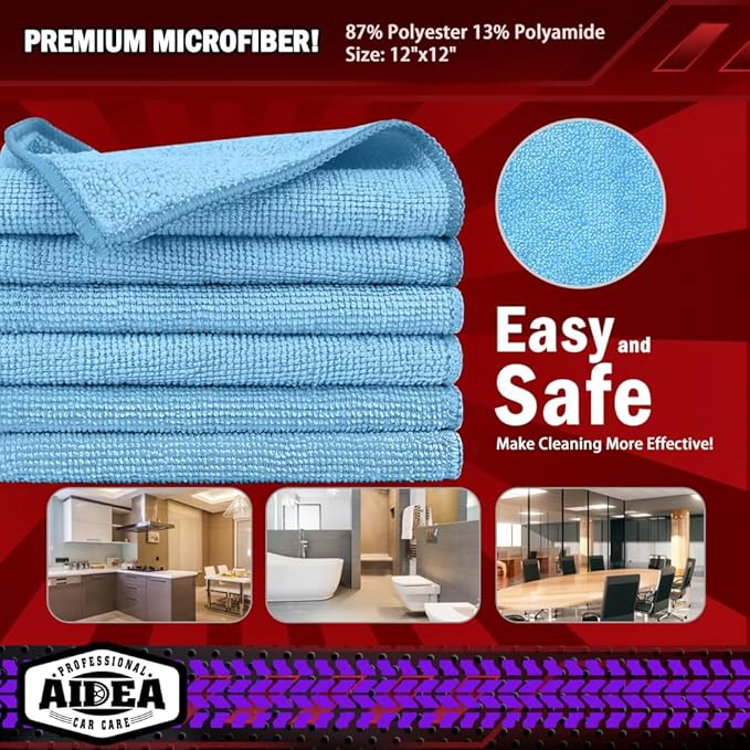 AIDEA Microfiber Cleaning Cloth Blue 20PK, Cleaning Rags 12×12" | Microfiber - Image 6