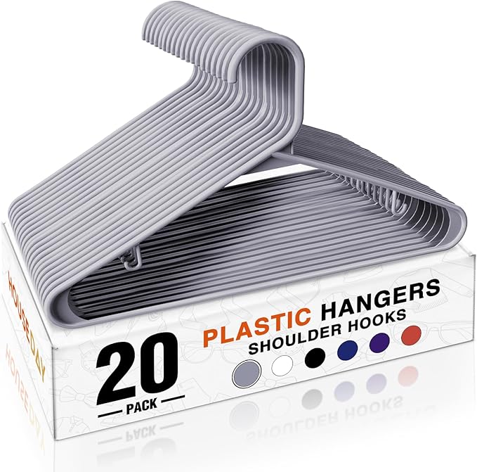 HOUSE DAY Grey Plastic Hangers 20 Pack, Slim Space-Saving Clothes Hangers | by HOUSEDAY