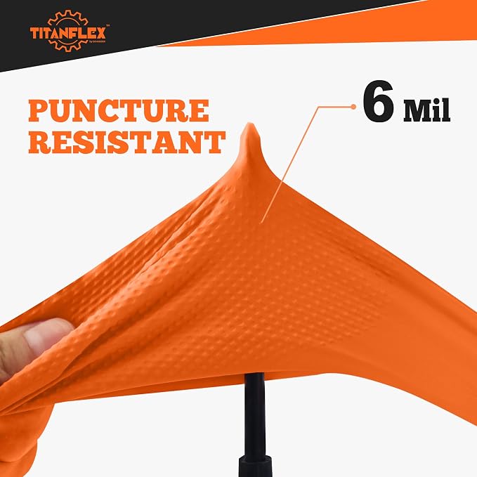 Heavy Duty Orange Nitrile Gloves, 6 Mil, Raised Diamond Texture, Mechanic - Image 9