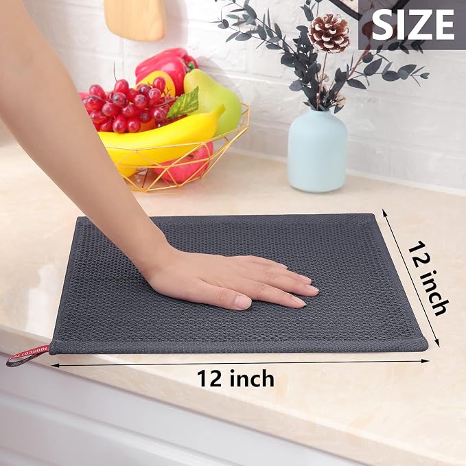 Homaxy 100% Cotton Waffle Weave Kitchen Dish Cloths 8-Pack, Dark Grey | 12 x 12 - Image 5