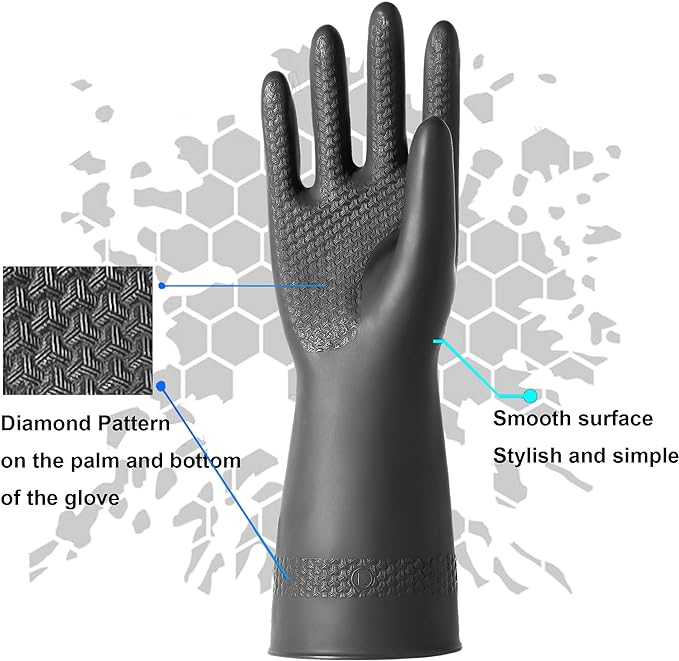 Chemical Resistant Latex Gloves, Cleaning Protective Safety Work | Heavy Duty - Image 3