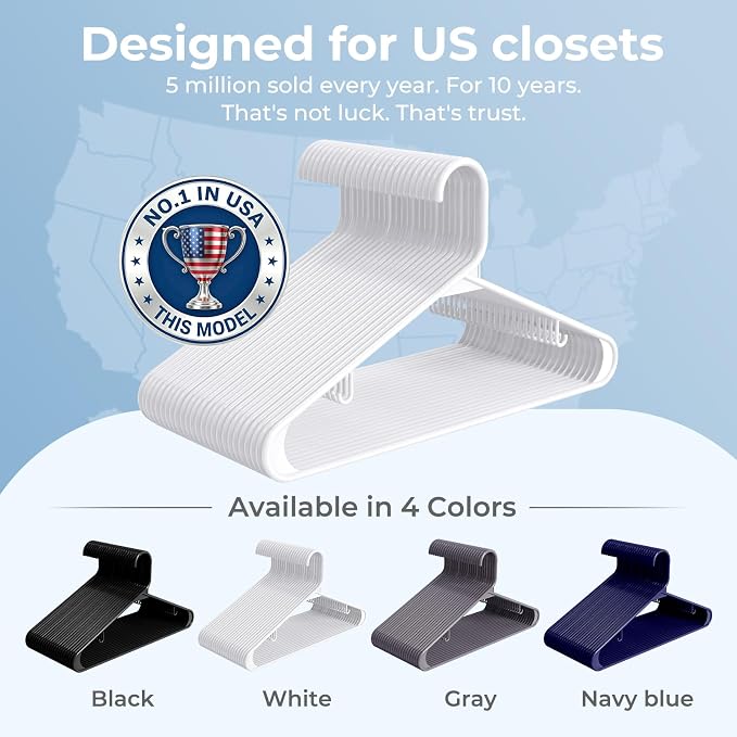HOUSE DAY White Plastic Hangers 30 Pack, Slim Space-Saving Clothes Hangers | - Image 9