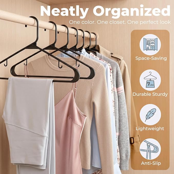 HOUSE DAY Black Plastic Hangers 16 Pack, Slim Space-Saving Clothes Hangers | - Image 2