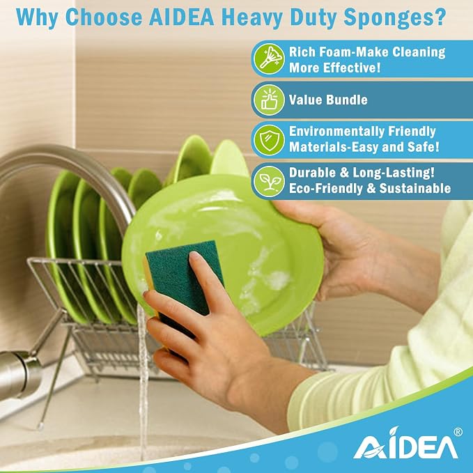 AIDEA Sponges Kitchen, 24-PK Heavy Duty Dish Sponges Kitchen, Scrub Sponges | - Image 5