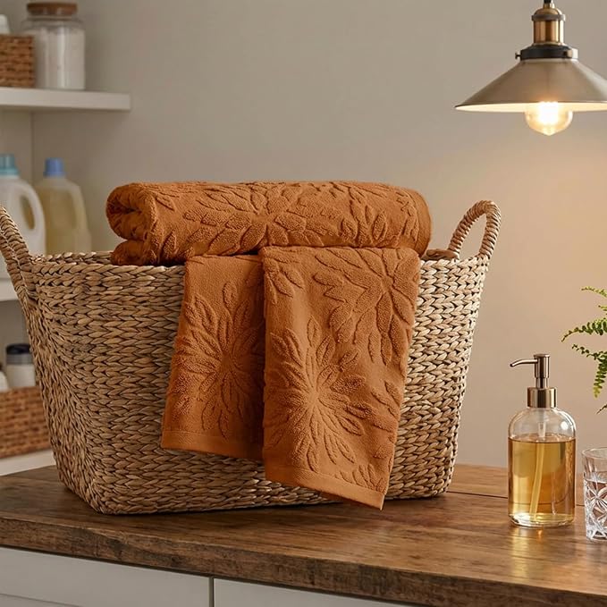 Artoid Mode 2 Pcs Caramel 3D Dahlia Floral Jacquard Hand Towels - Image 5