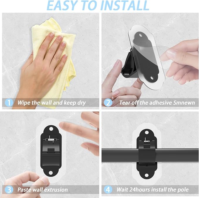 No Drill Curtain Rod Brackets，No Drill Needed Curtain Rod Holders, Adhesive - Image 6