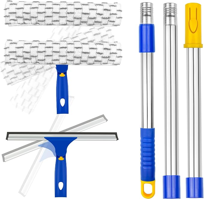 Window Squeegee with Extension Pole, Separate 12" Squeegee & 11" Microfiber by ITTAHO