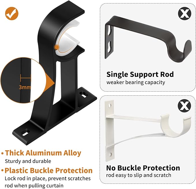 KOLAKO 8 Pack Curtain Rod Bracket, 1 Inch Heavy Duty Holder Black Drapery - Image 4