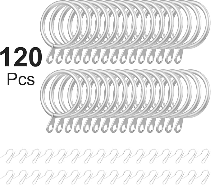Hotop 60 Pcs 1.65 Inch Curtain Ring and 60 Pcs Pin Hook, Matt Silver | Metal - Image 2