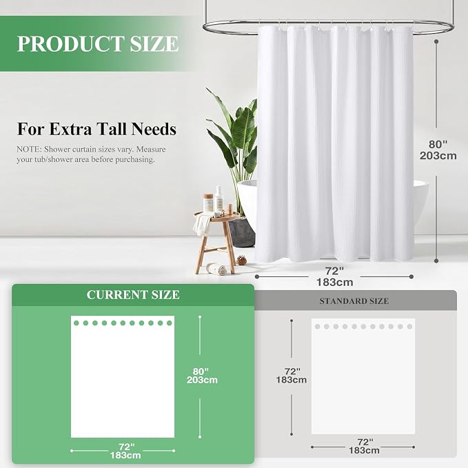 Dynamene Long Waffle Shower Curtain 256 GSM Heavy Fabric 72x80 White - Image 2