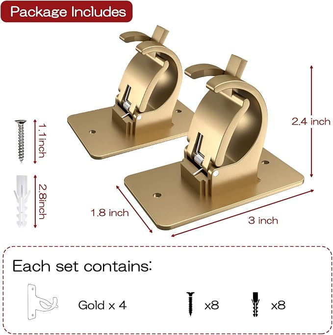 CIEMGNZOC 4PCS No Drill Curtain Rod Brackets, Self-Adhesive & Screw Mount - Image 4