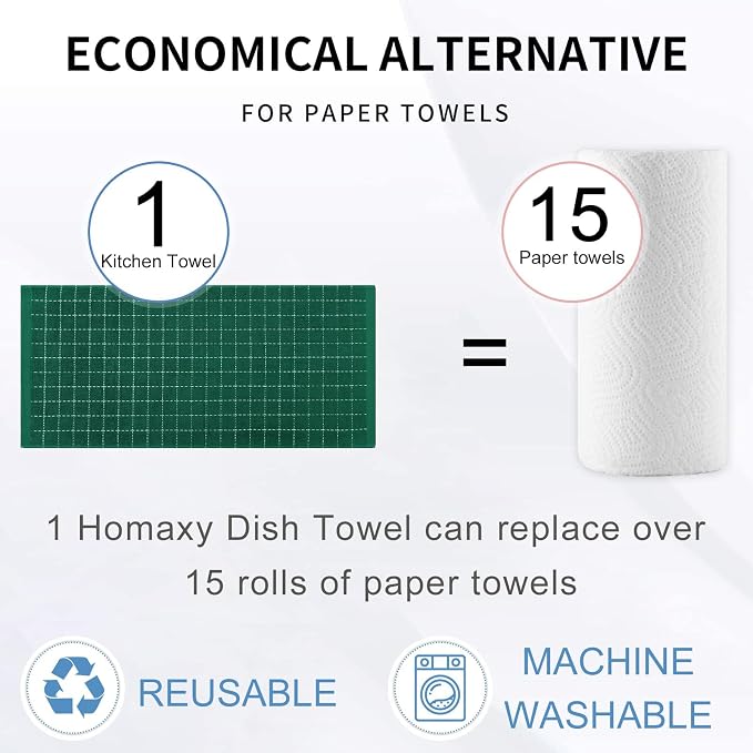 Homaxy 100% Cotton Terry Kitchen Towels, 4 Pack, Dark Green - Image 7