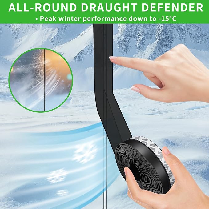 Door Weather Stripping Seal Strip, 1.0 in Black Door Draft Stopper | Weather - Image 4