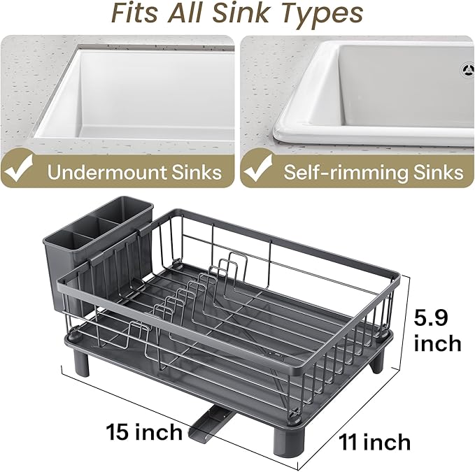 SNTD Dish Drying Rack for Small Kitchen Counter, Rotating Spout & Angled - Image 2