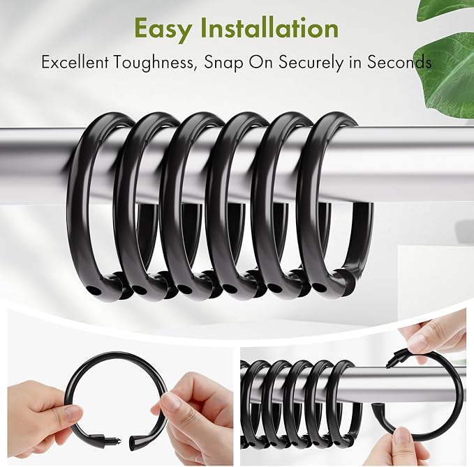 Amazer Black Shower Curtain Hooks Rings, O Shape Plastic Shower Curtain Hooks - Image 6