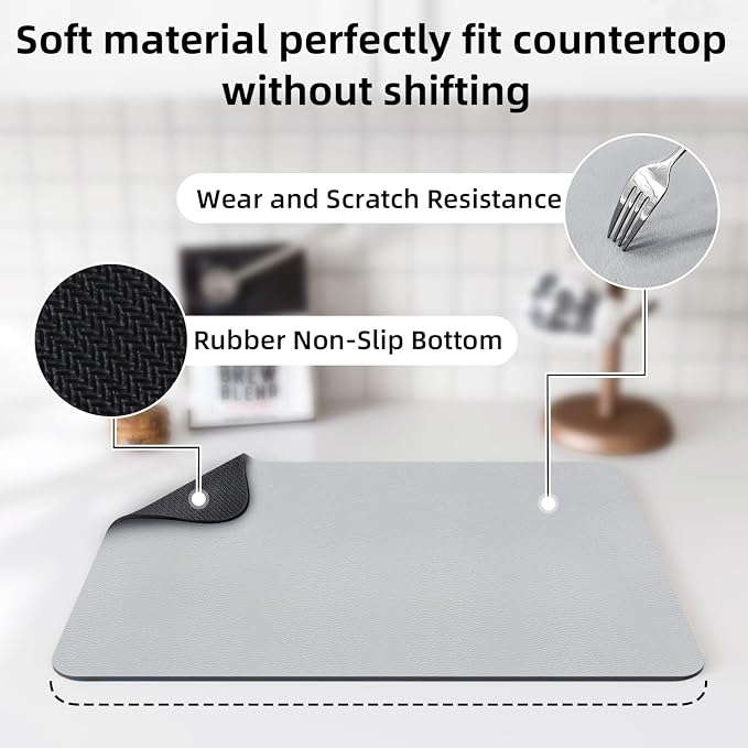 LOPNUR Small Dish Drying Mat for Kitchen Counter, Light Grey | Coffee Mat and - Image 5