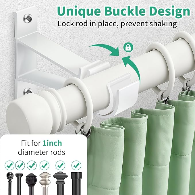 Curtain Rod Holder Heavy Duty Curtain Rod Hooks 16 Pcs White Curtain Rod - Image 3