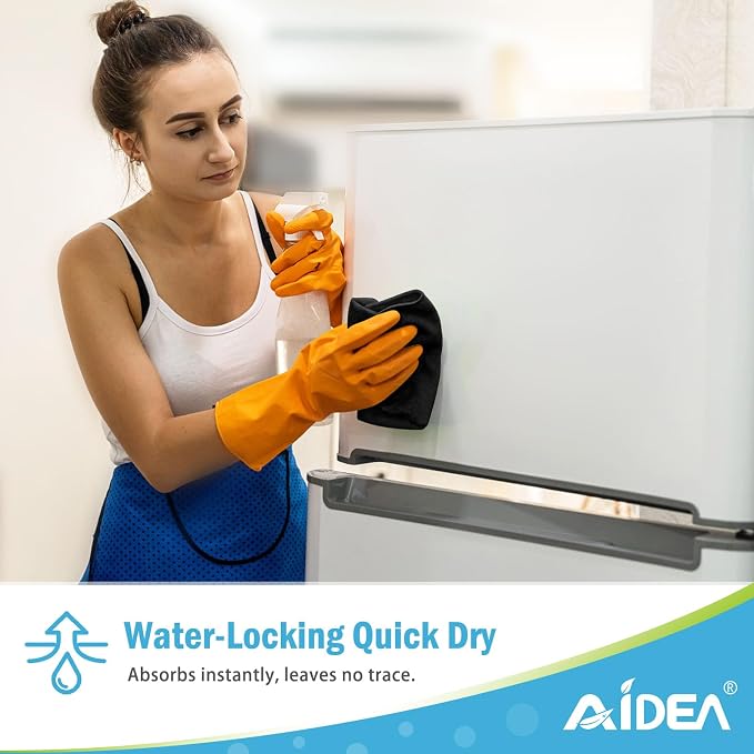 AIDEA Black Microfiber Cleaning Cloth-12PK, Absorbent Cleaning Rags 12"x12" | - Image 6