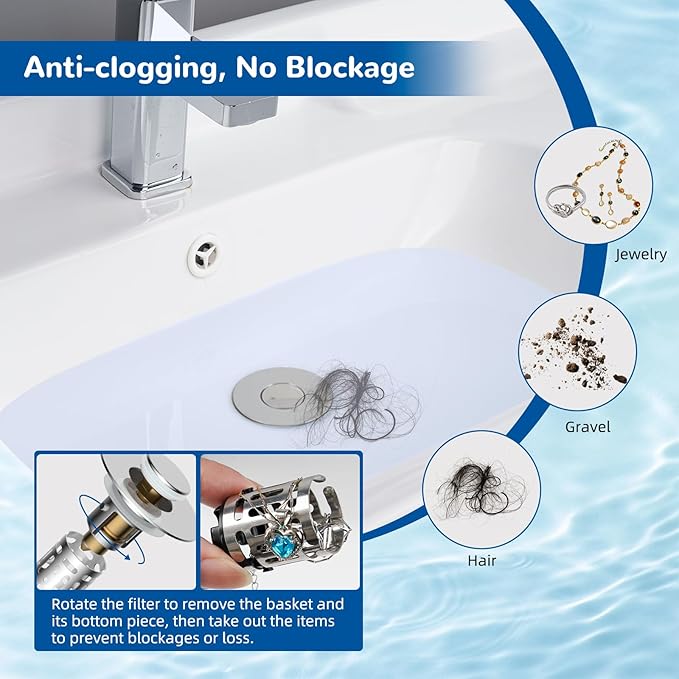 Hibbent Upgraded 3 in 1 Bathroom Sink Drain Strainer, Pop Up Stopper | - Image 2