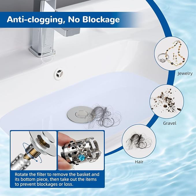 Hibbent 2 PCS Upgraded 3 in 1 Bathroom Sink Drain Strainer, Pop Up Stopper | - Image 2