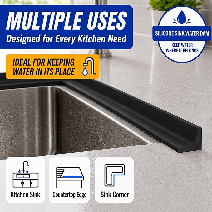 Black Kitchen Sink Splash Guard and Bathtub Water Barrier, 67 in | Flexible - Image 5