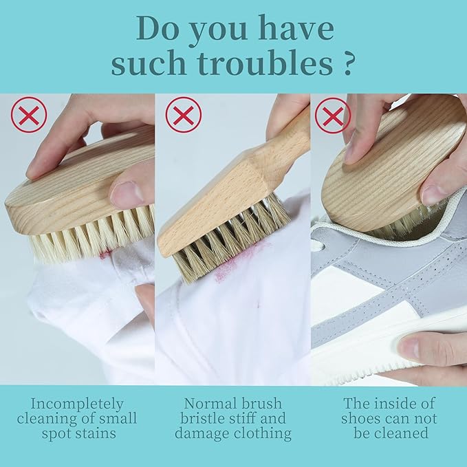 Laundry Stain Brush, Natural Soft Boar Bristles, Removes Tough Stains from - Image 4