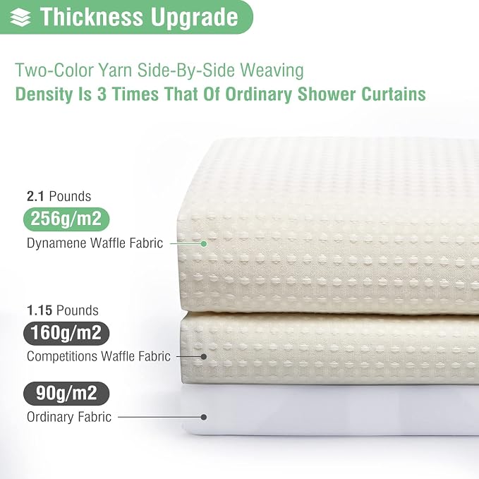 Dynamene Stall Waffle Shower Curtain 256 GSM Heavy Fabric 48x72 Cream/Ivory - Image 2