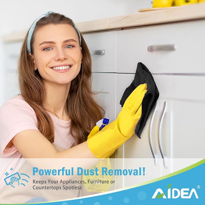 AIDEA Black Microfiber Cleaning Cloth-12PK, Absorbent Cleaning Rags 12"x12" | - Image 4