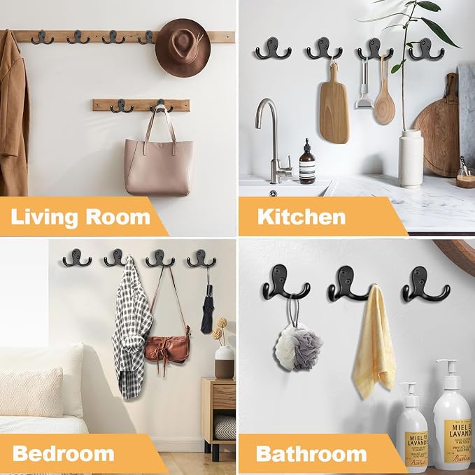 25 Pack Coat Hooks Wall Hooks for Hanging, Heavy Duty Double Prong Metal Hook - Image 2