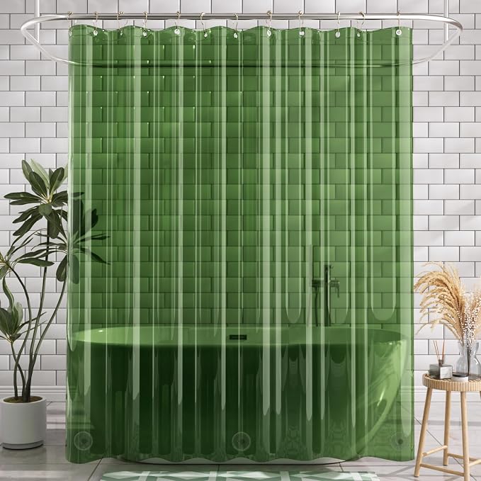 AmazerBath Shower Curtain Liner, 72x72 Transparent Pine Green Shower Liner - Image 8
