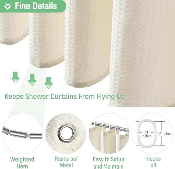 Dynamene Stall Waffle Shower Curtain 256 GSM Heavy Fabric 48x72 Cream/Ivory - Image 5