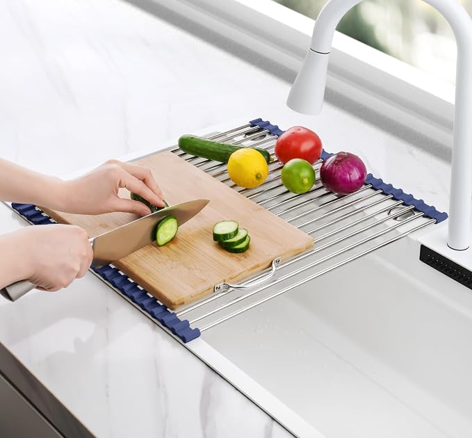 Tomorotec Roll Up Dish Drying Rack Over Sink, 304 Steel, Indigo | Anti-Slip - Image 8