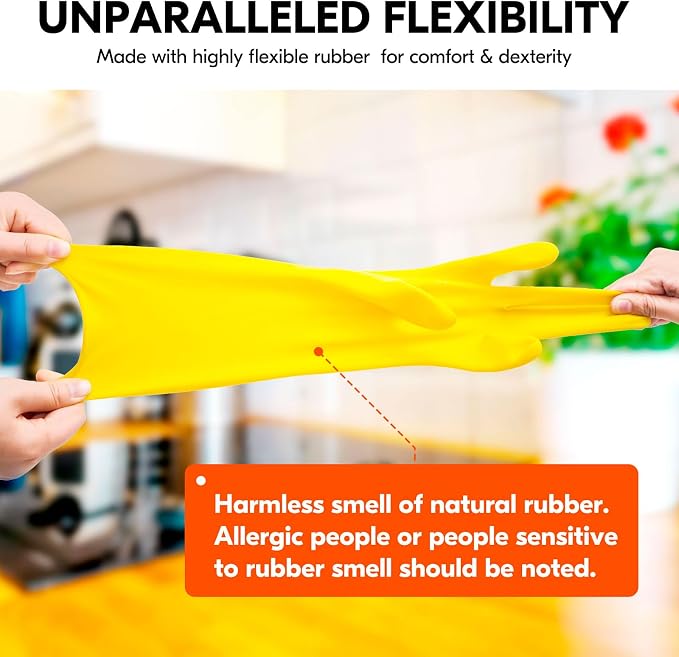 Vgo... Latex Reusable Household Gloves, Cleaning Gloves, Long Cuff | yellow - Image 5
