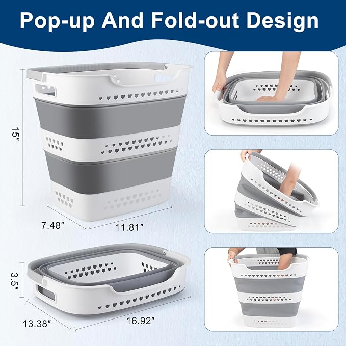 Collapsible Laundry Basket 42L Foldable Pop-Up Clothes Hamper - Image 3