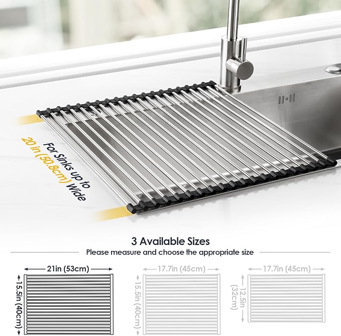 Tomorotec Roll Up Dish Drying Rack Over Sink, 304 Steel, Heat-Resistant Trivet - Image 4