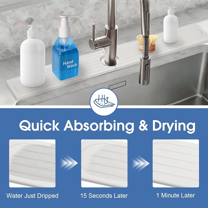 Drying Stone Faucet Mat for Kitchen Sink, Trays Diatomite Quick Dry Around - Image 5