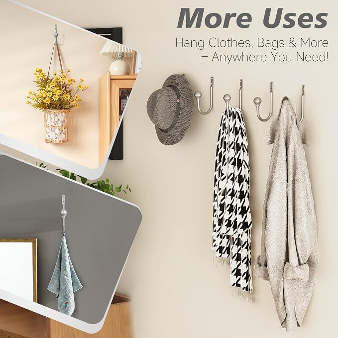 Hion Curtain Holdbacks Silver 2pcs, Curtain Tiebacks Wall Mounted Hooks | - Image 5