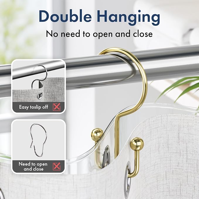 Bathway Shower Curtain Hooks Gold Shower Curtain Rings, Metal Shower Hooks - Image 4