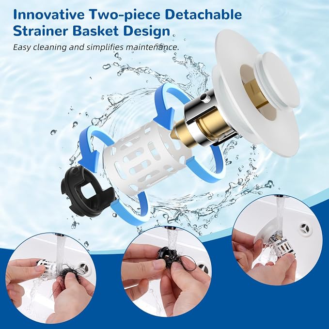 Hibbent Upgraded 3 in 1 Bathroom Sink Drain Strainer, Pop Up Stopper | - Image 2
