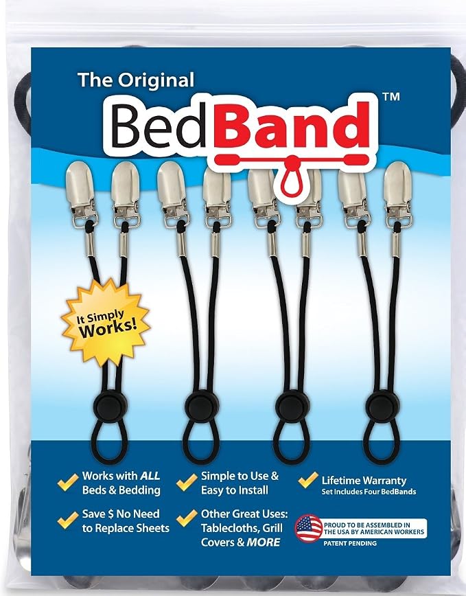 Bed Band- Blk Original Bed Sheet Holder Straps- USA Company- Sheet Grippers by BEDBAND