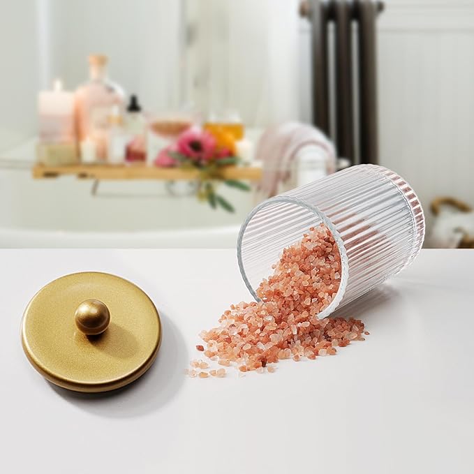 SheeChung 4 Pack Gold Ribbed Glass Qtip Holder - Image 5