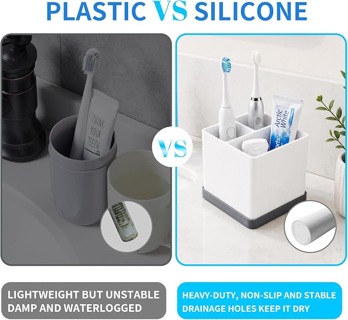 Silicone Toothbrush Holders for Bathrooms White Grey, 3-Slot Electric - Image 6