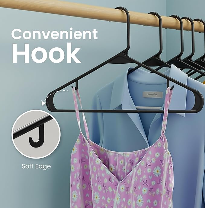 Utopia Home Plastic Hangers 50 Pack – Built-in Strap Hooks Black | Space saving - Image 5