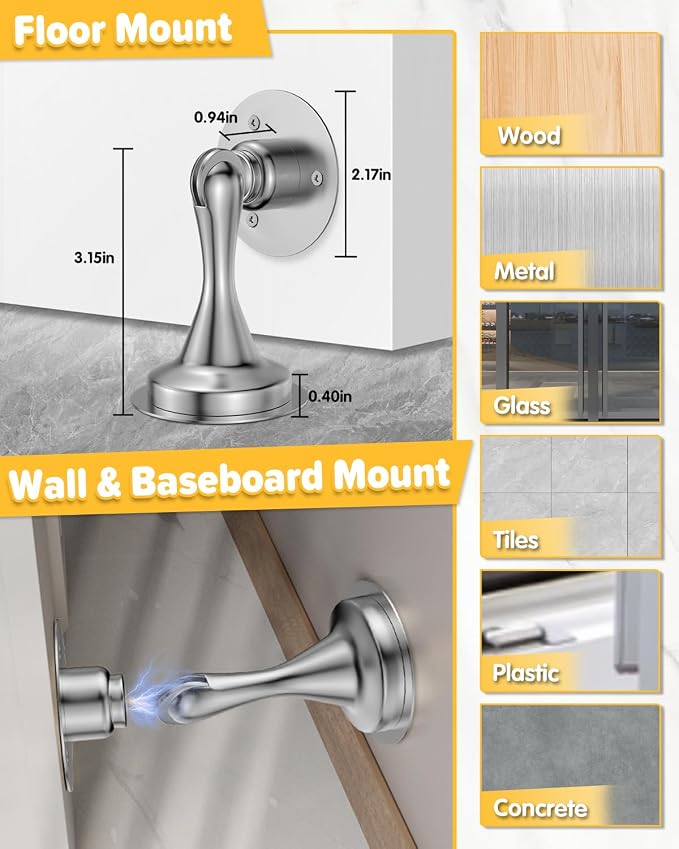 Door Stoppers Magnetic Door Catch Stainless Steel Magnetic Door Stop 6 Pack | - Image 3