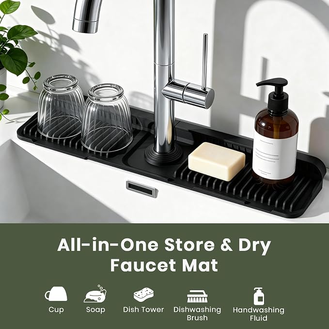 2PCS 24 Inch Faucet Mat for Kitchen Sink, Silicone Splash Guard for Kitchen - Image 5