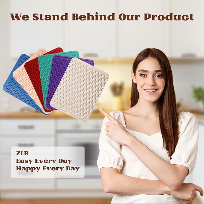 ZLR Silicone Dish Drying Mat for Kitchen Counter, Lava Red | Fast-Dry Wavy - Image 7
