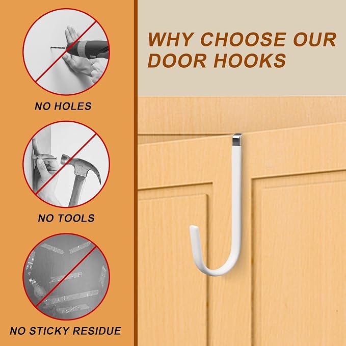 Over the Door Hooks 4 Pack – Rubber Coated Door Hanger - Image 8