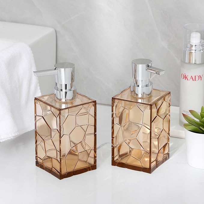 Clear Acrylic Pump Bottle Refillable Lotion Soap Dispenser 10oz Light Brown | - Image 2