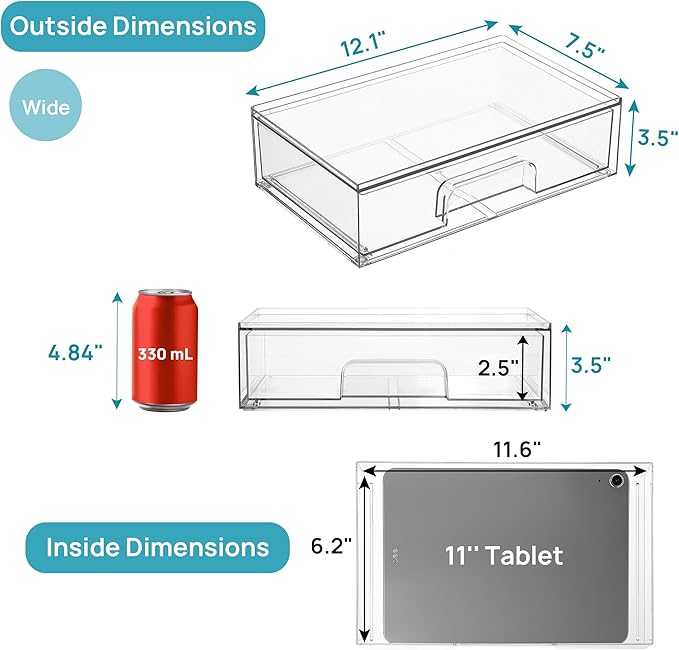 Vtopmart Clear Stackable Storage Drawers, 2 Pack Wide Plastic Organizers | - Image 3