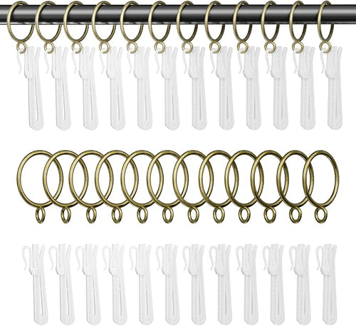 1.25 Inch Curtain Rings with Hooks, 24 Pack Bronze Metal Drapery Rings with by GASRONS